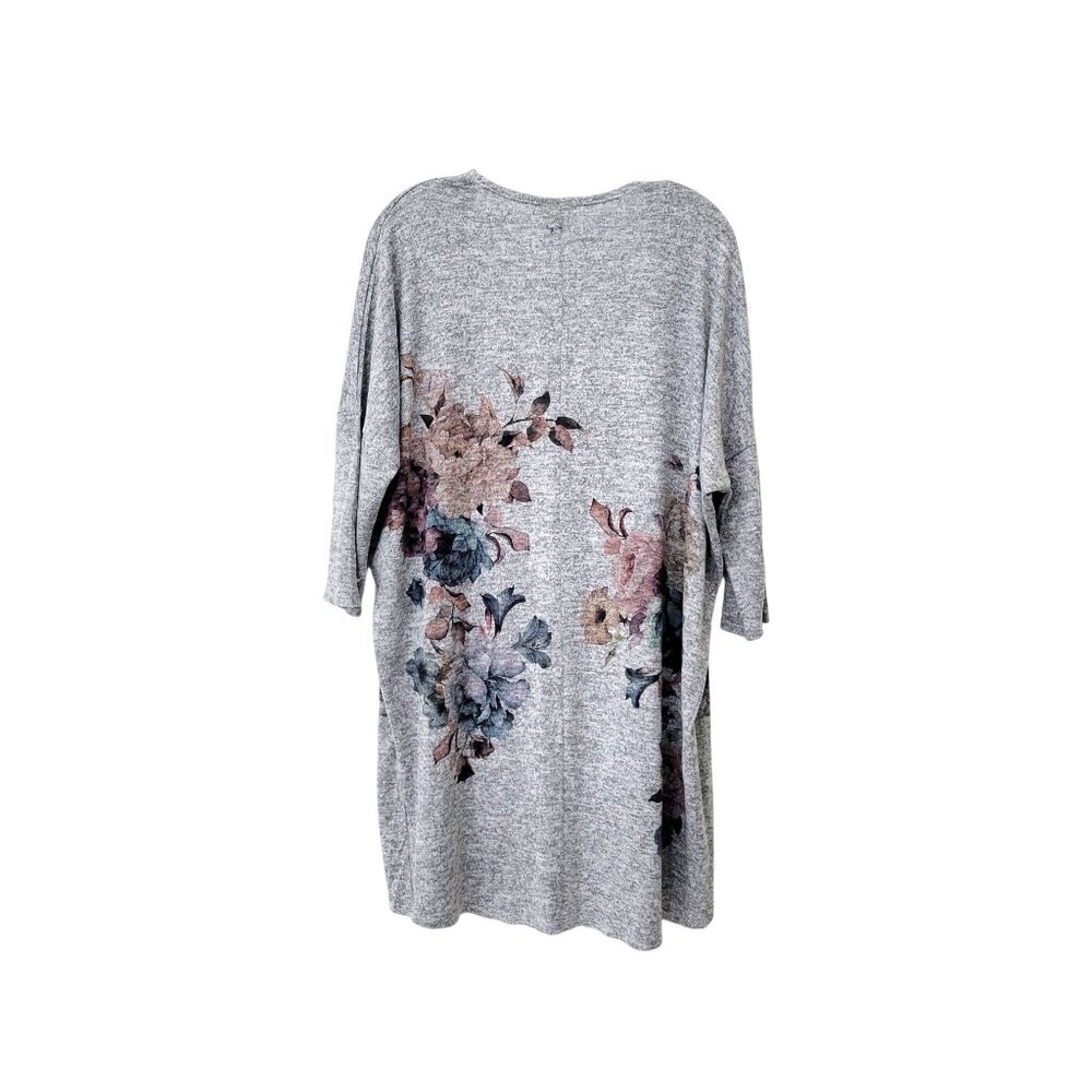Floral Open Front Gray Cardigan With 3/4 Sleeves Size Large Live In The Moment - Picture 2 of 4